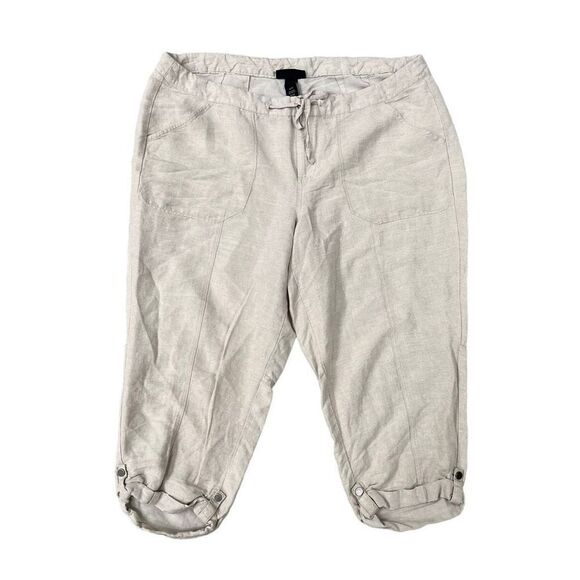 Lane Bryant Linen Blend Pants 18/20 Cropped Khaki Tan Pull On drawstring waist - Picture 1 of 7